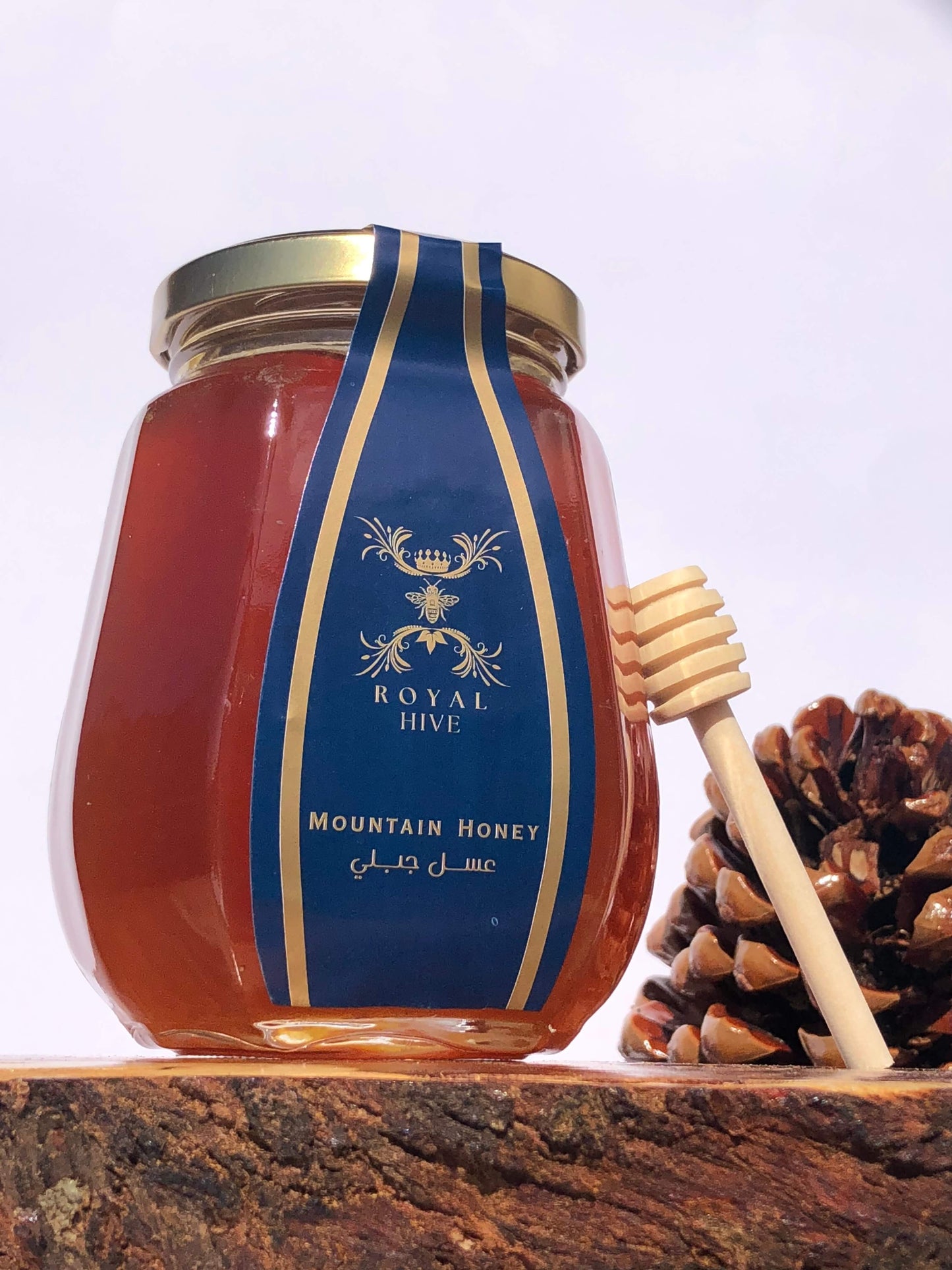 Royal Hive Lebanese Mountain Honey  – 100% Pure & Raw, Glass Jar wooden honey spoon 